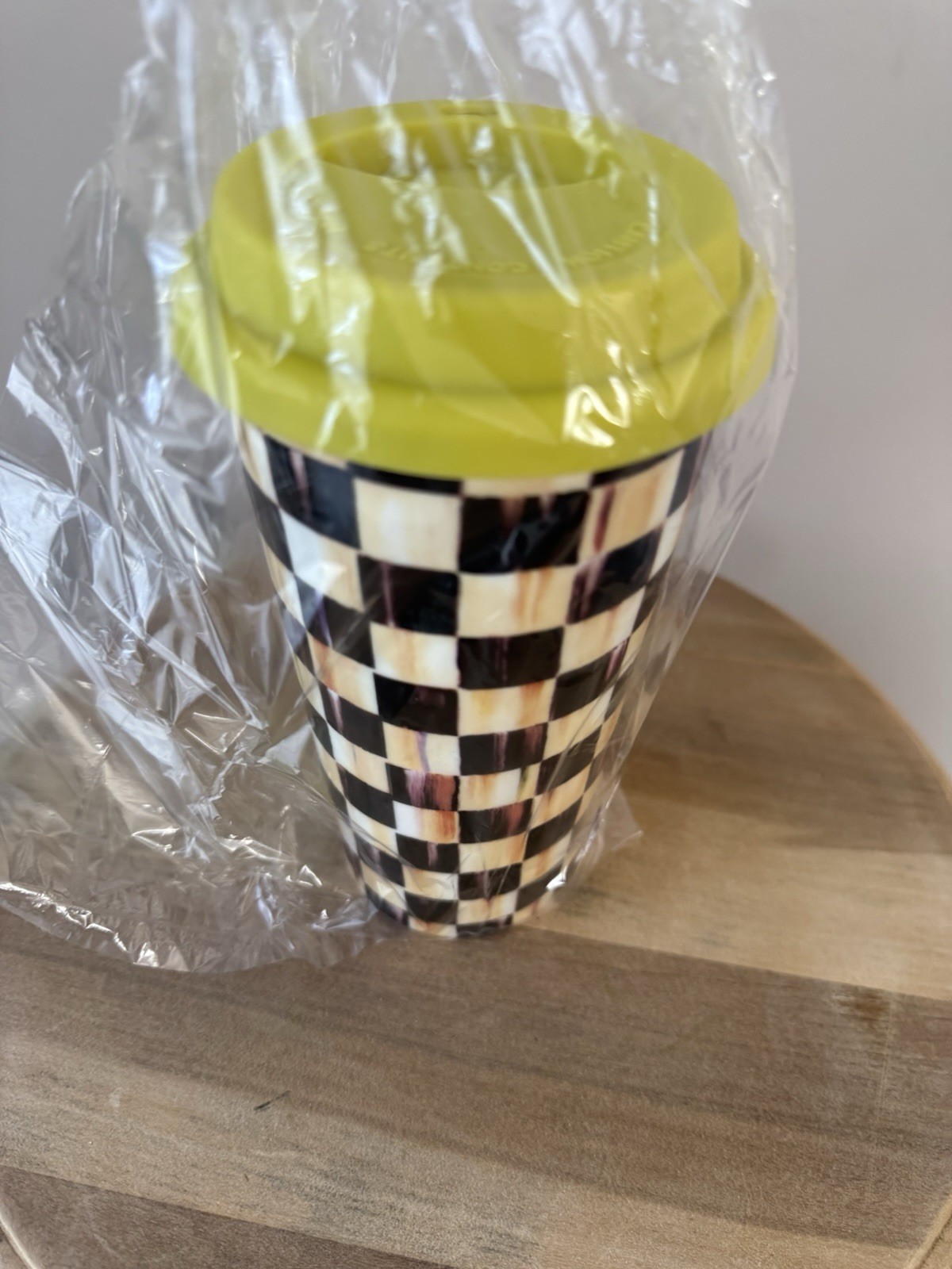 Retired Mackenzie Childs Courtly Check Porcelain Travel Mug New In Box