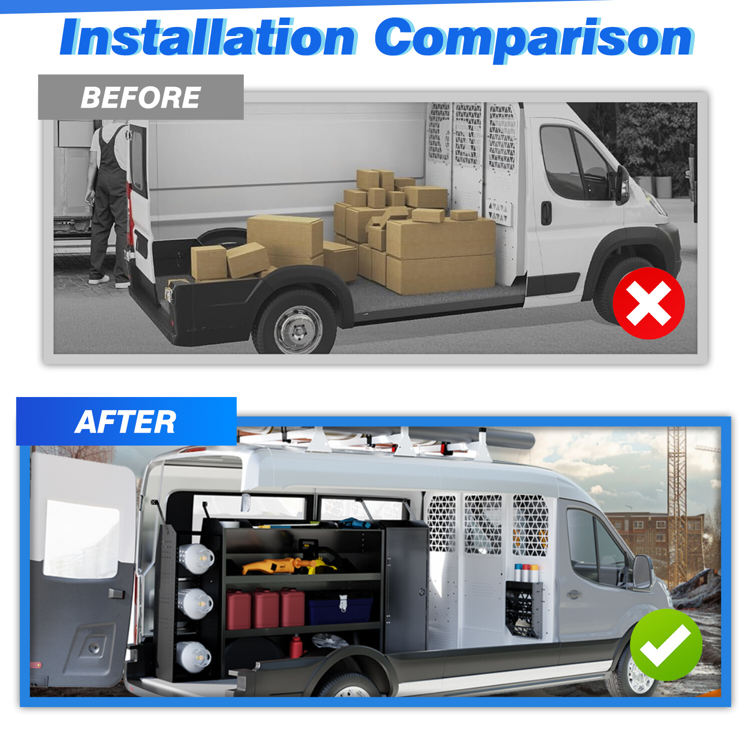 2Cargo Van Shelving Storage for Mid/High Roof Ford Transit 52''W x 60''H x 13''D