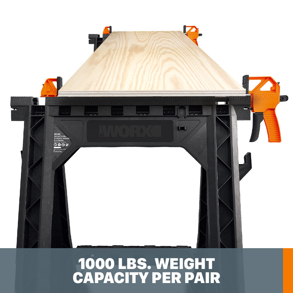 WX065 Worx Clamping DIY Versatile Sawhorses with Bar Clamps - 1000 lb Capacity
