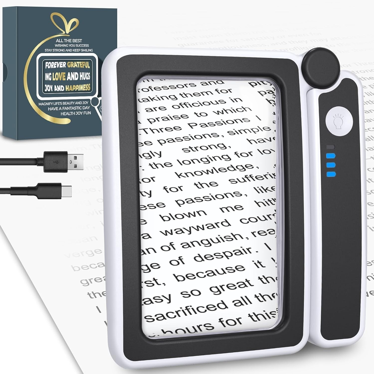 5X Magnifying Glass W/Light Rechargeable LED Handheld Reading Low Vision Seniors