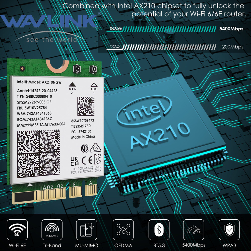 WiFi 6E Card M.2 Intel AX210 WiFi Bluetooth 5.3 Tri-Band Laptop M.2 Network Card