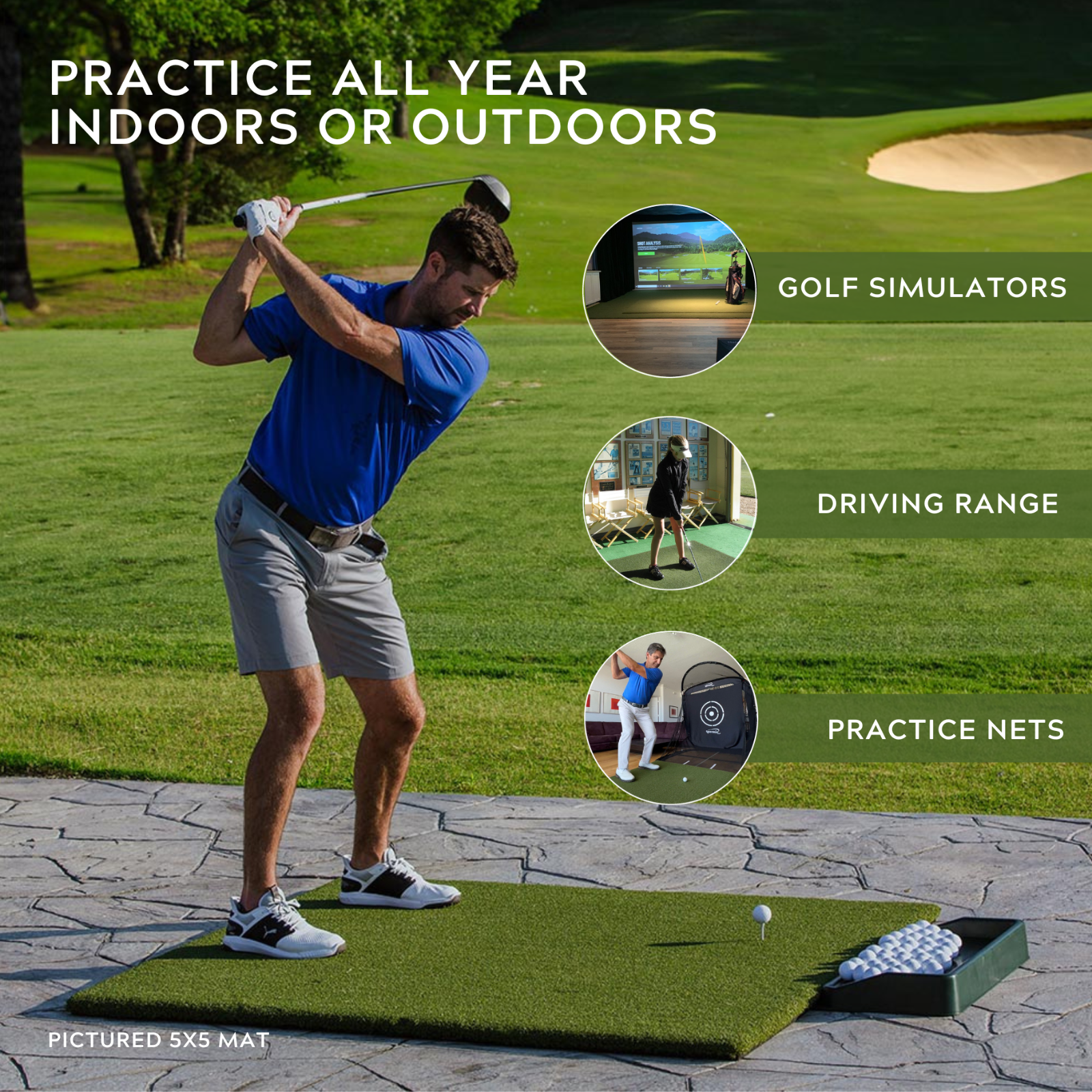 3x5 Country Club Elite® Golf Mat - New Range Hitting Mat w/ Turn & Lock Tee