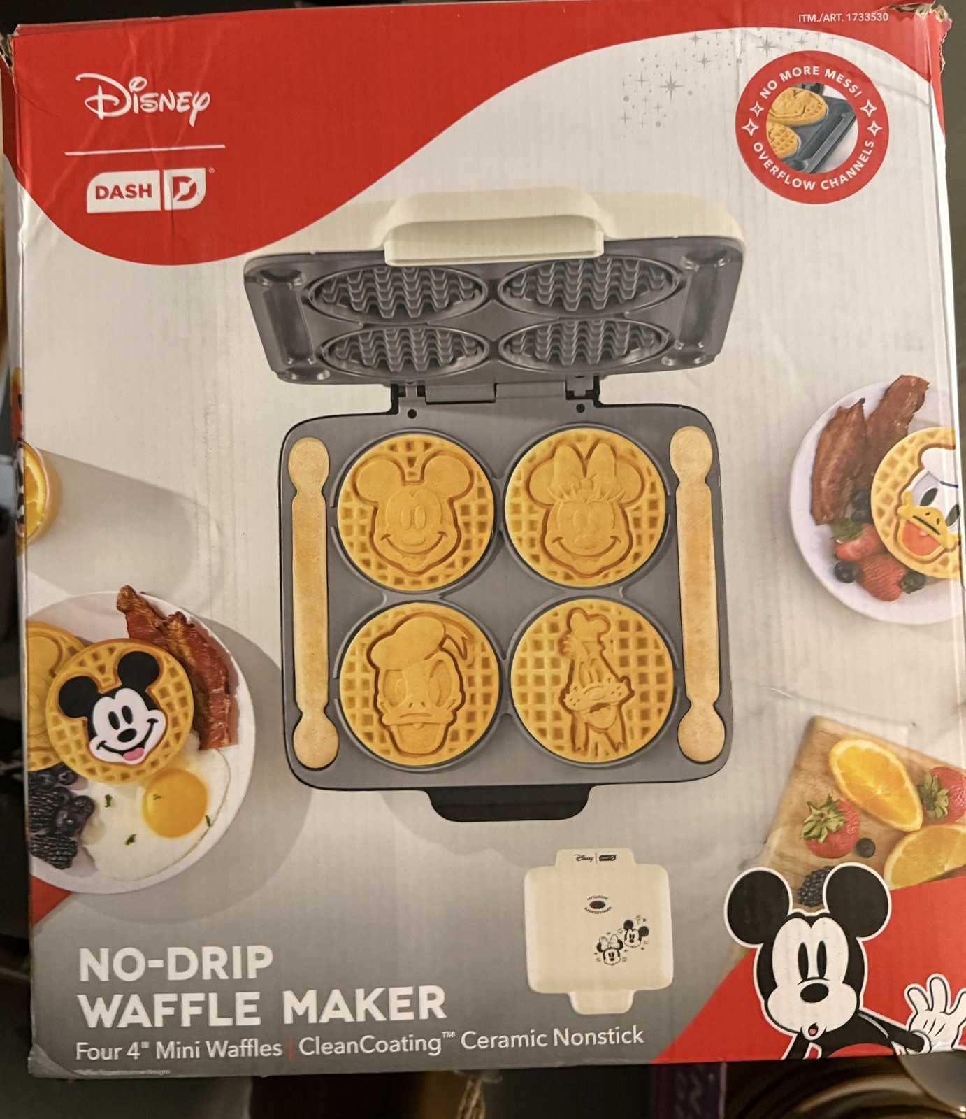 Disney DASH No-Drip Novelty Waffle Maker 4 Mini Ceramic Nonstick White