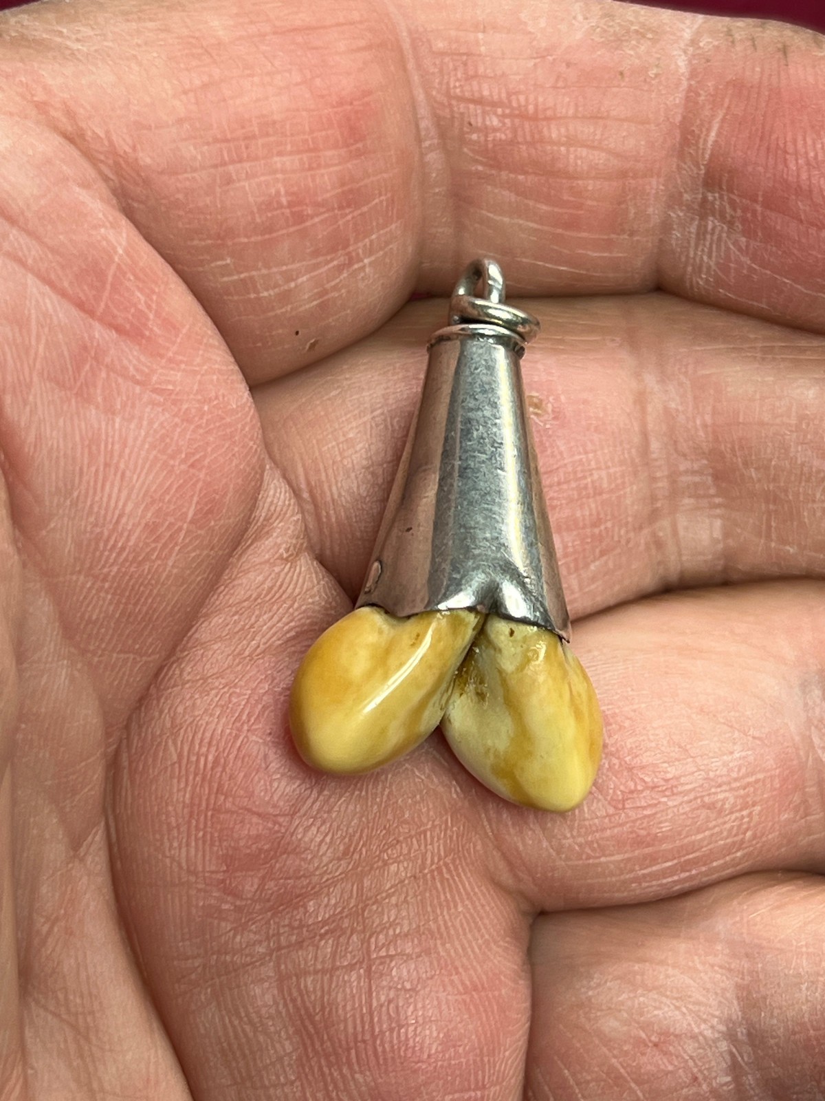 Antique Sterling Silver Pocket Watch Chain Pendant Fob Charivari Teeth Wild Boar