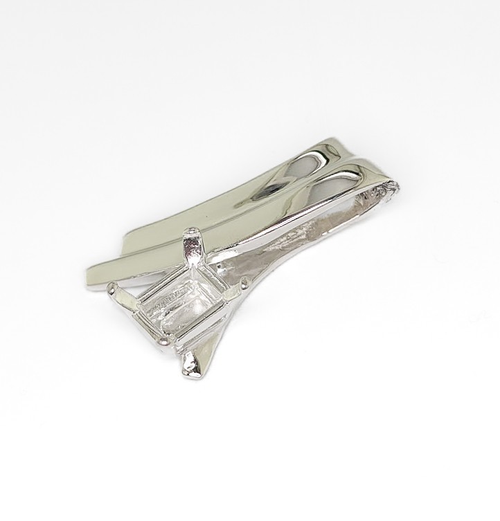 10 x 8 mm Emerald Cut Large Bail Crossover Pendant Setting Sterling Silver