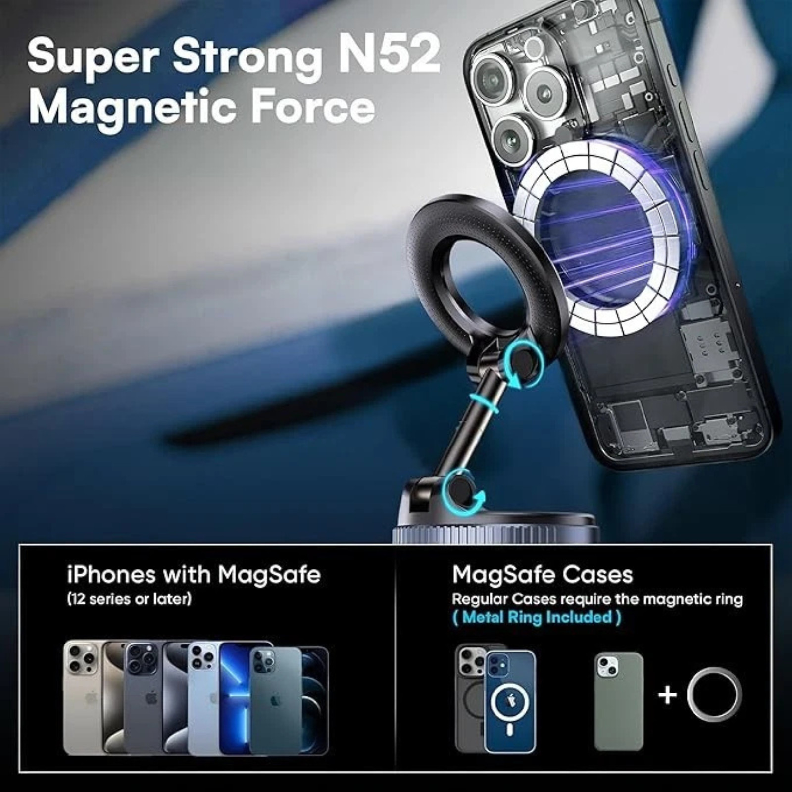 Vacuum Magnetic Phone Holder for Car – Zinc Alloy Suction Car Mount, Adjustable