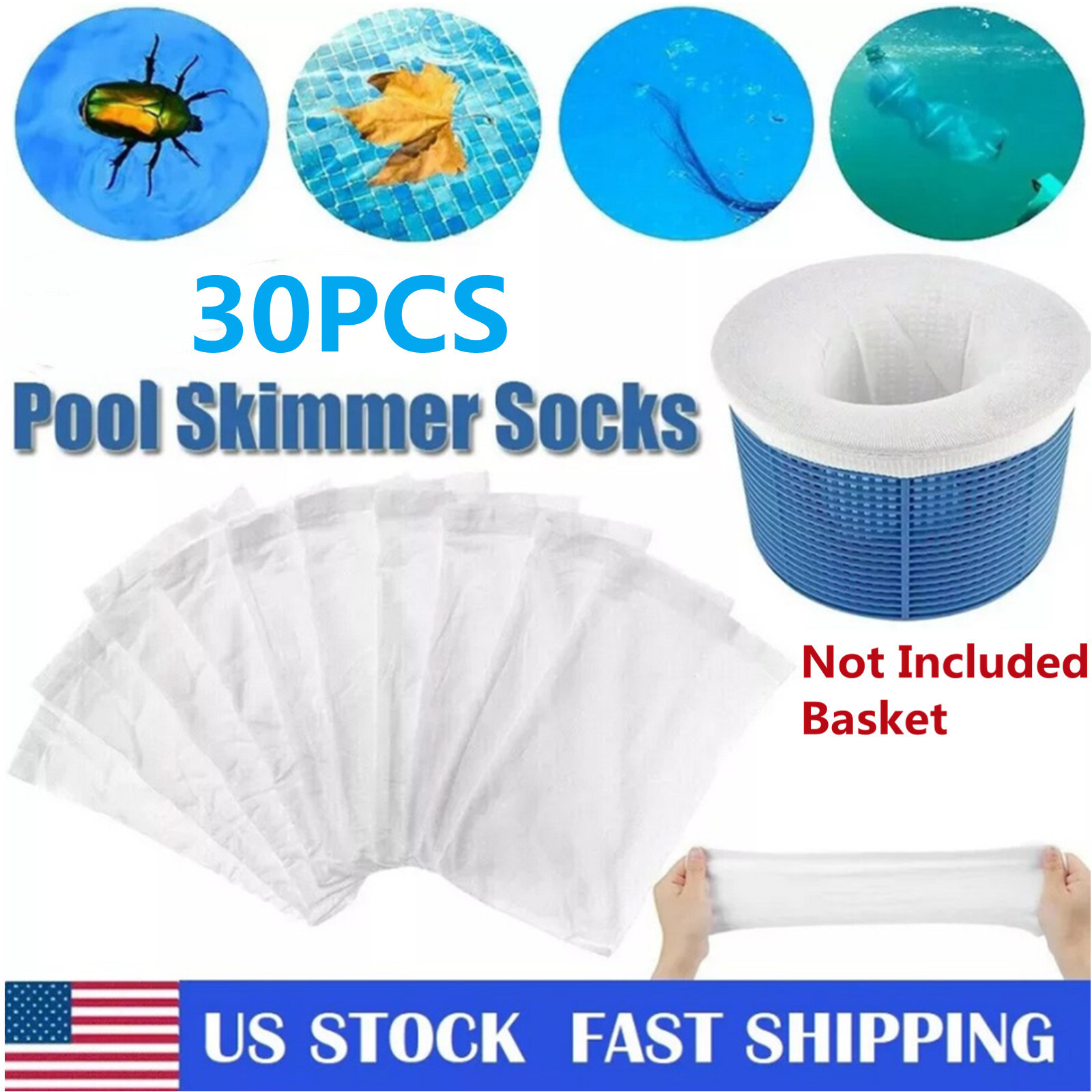 30 Pack Pool Skimmer Socks - Pool Filter Socks for Skimmer Basket, Dense Mesh Sk