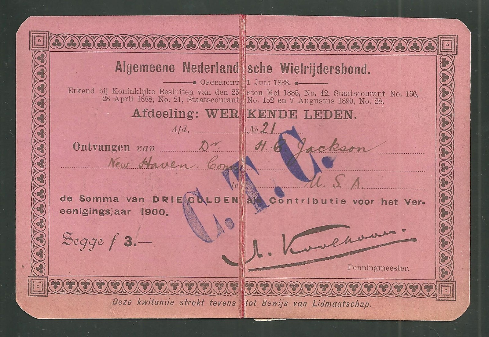 Algemeene Nederlandsche Wielrijdersbond Netherlands Cyclist Association Card