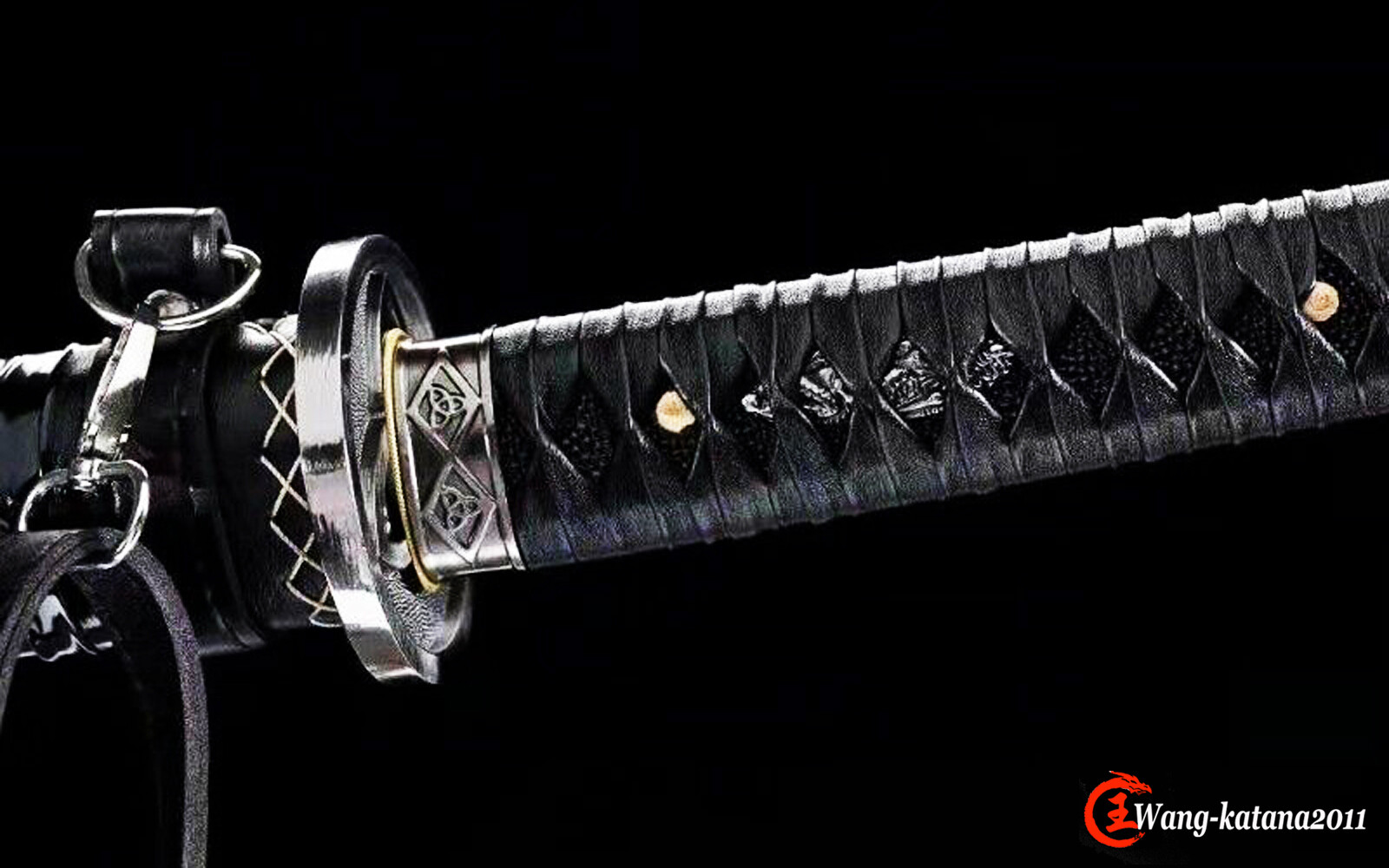 Black Leather Katana Clay Tempered T10 Japanese Samurai Sharp Sword with Straps