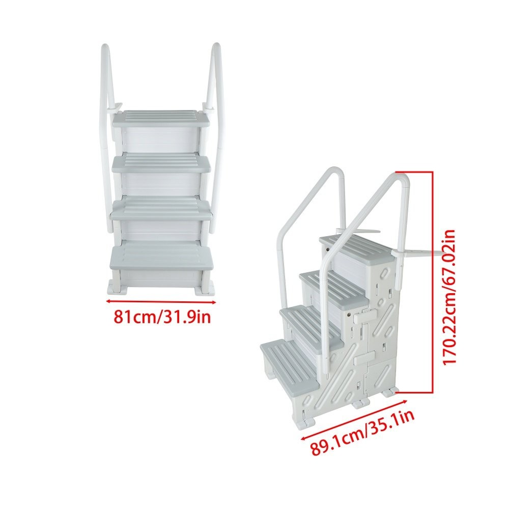 White Swimming Pool Ladder Heavy-Duty 4 Step Above Ground w/ Handrails Plastic