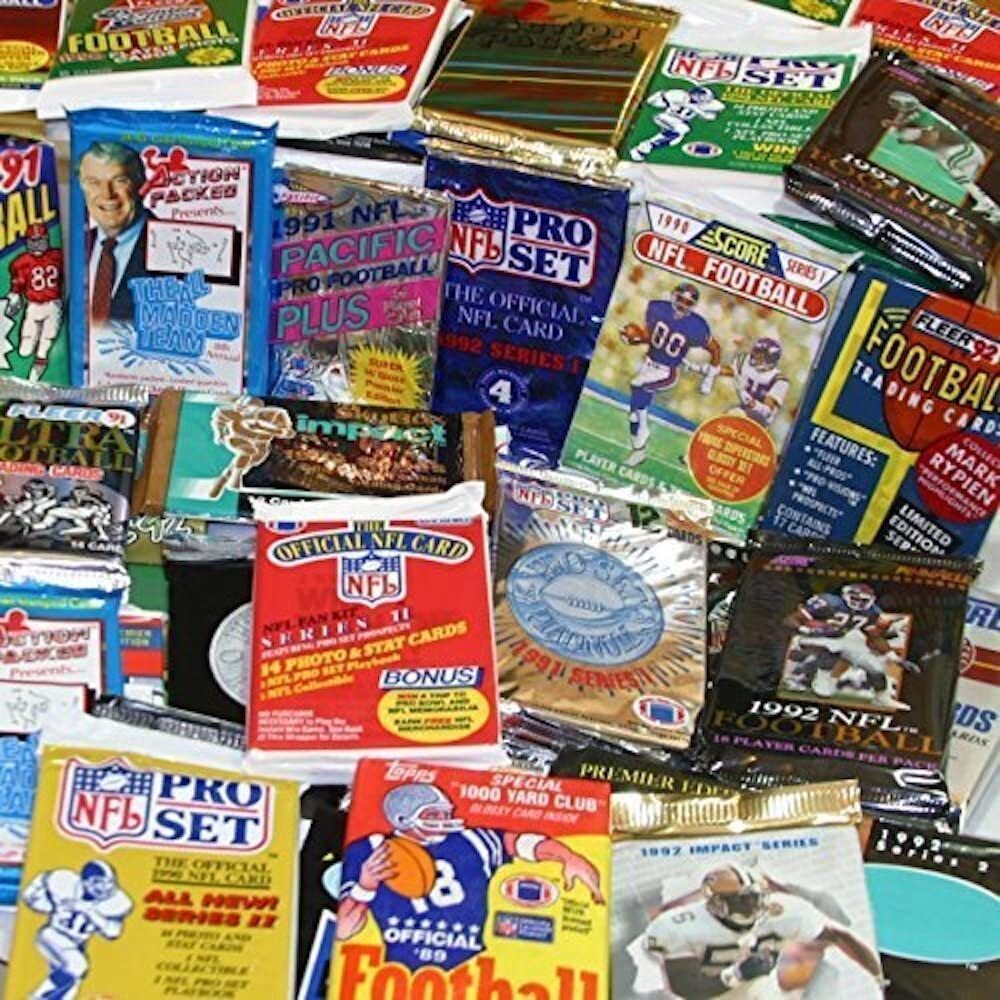 100 Unopened Vintage NFL Football Cards in factory Sealed Wax Packs