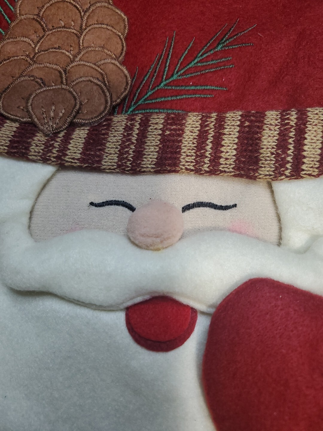 CHRISTMAS EVE 3D SANTA FELTED WOOL PINE CONE MITTEN CHRISTMAS STOCKING 17.5"