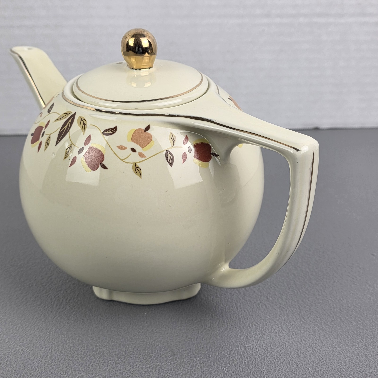 Vintage Cream Teapot with Gold Trim & Floral Pattern, Mid-Century Style