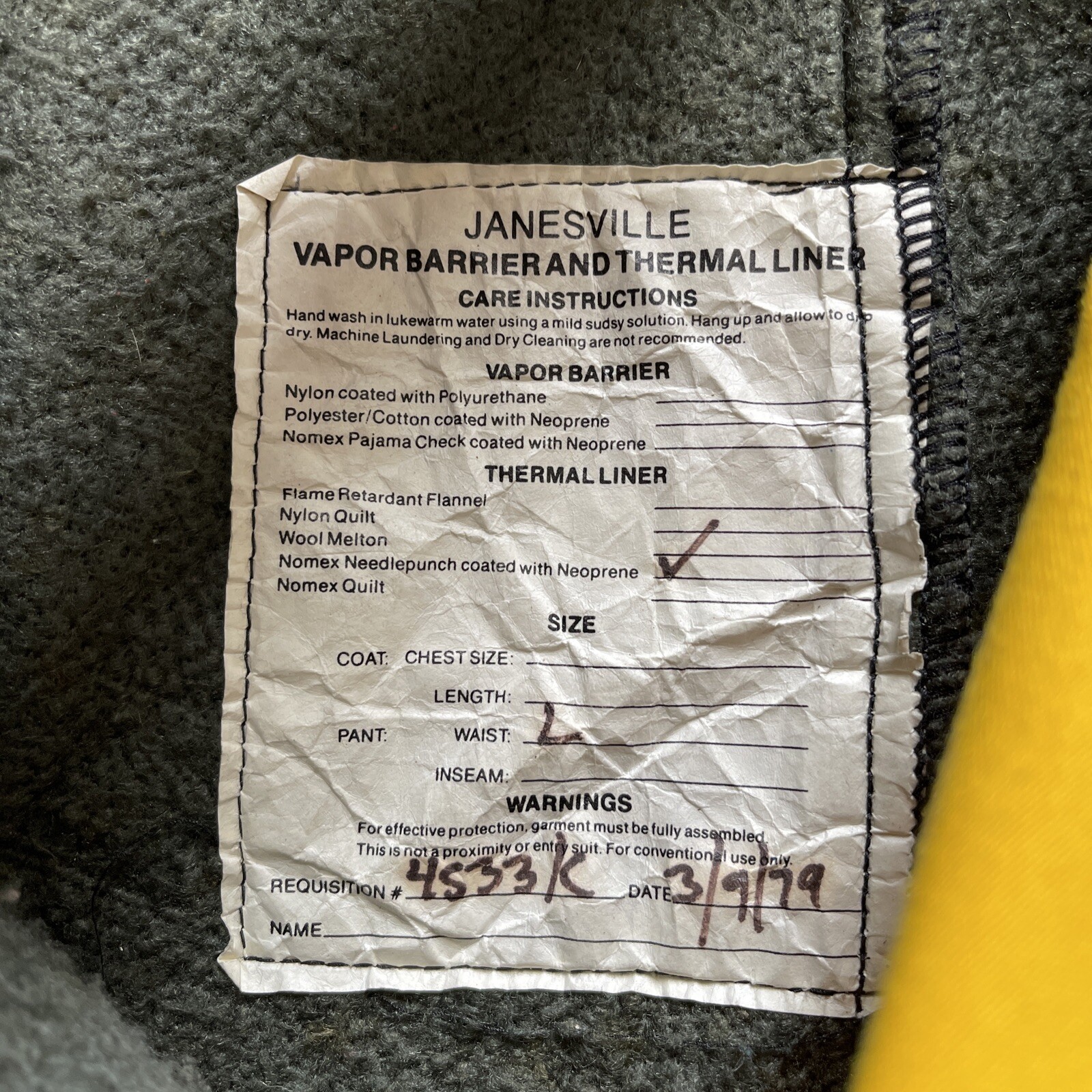 Vintage 70s Janesville Firemaster Lined NOMEX Yellow Suspender Pants Large VTG