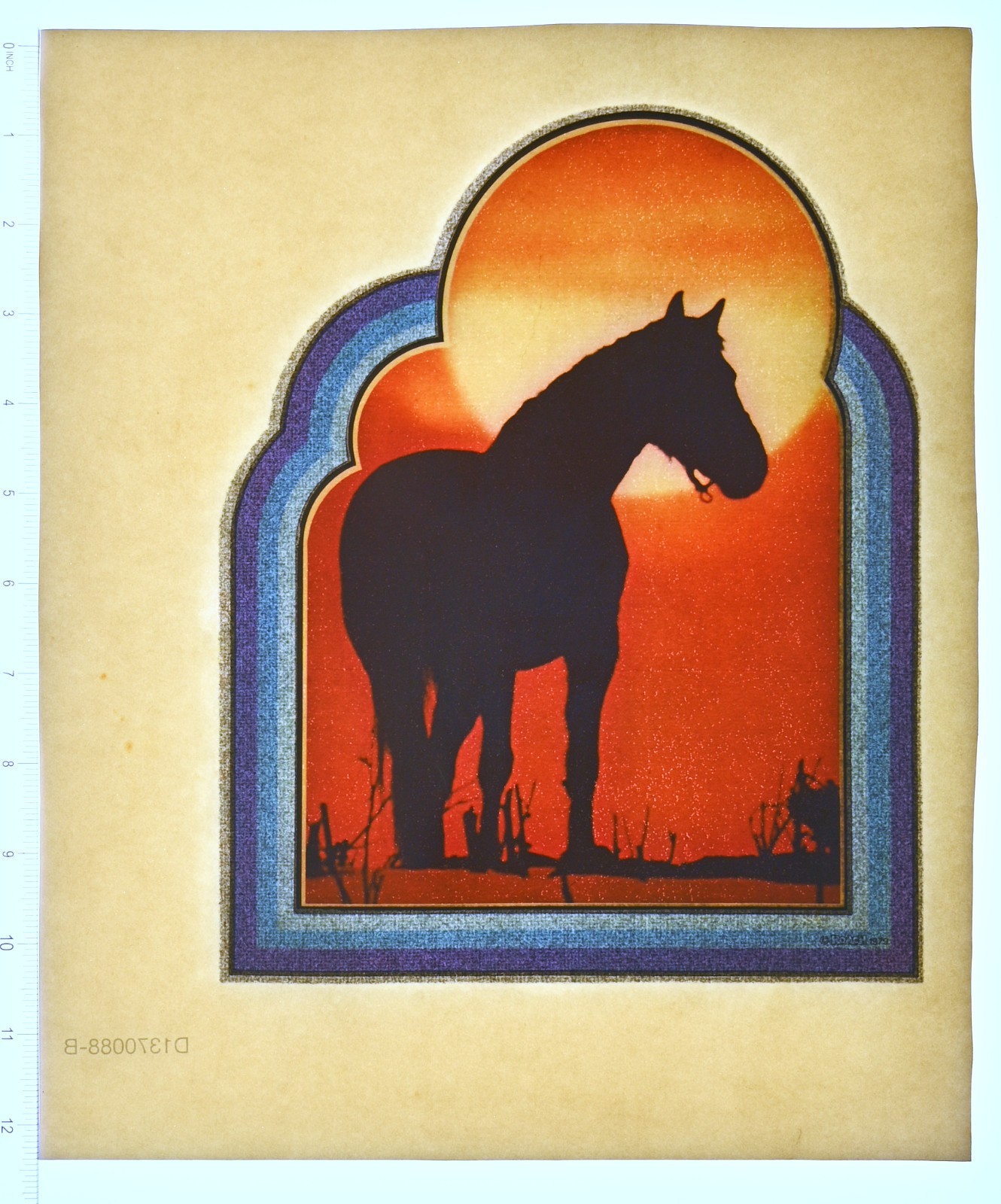 Original VINTAGE 1970s Heat Transfer | Horse Silhouette Against Sunset