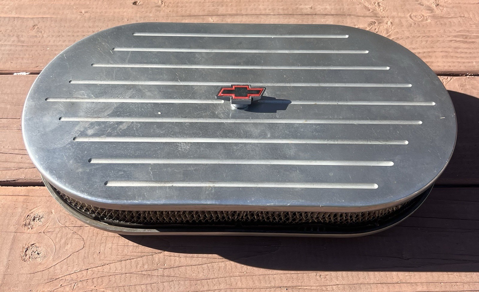 15”x 2.5" Oval Ball Milled Polished Aluminum Air Cleaner Kit With Chevy Nut