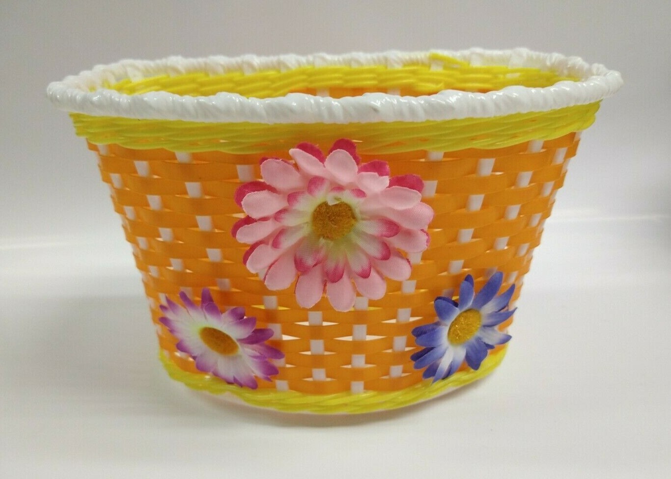 Bicycle Basket Orange/Yellow/White With 3 Flowers Bike Basket