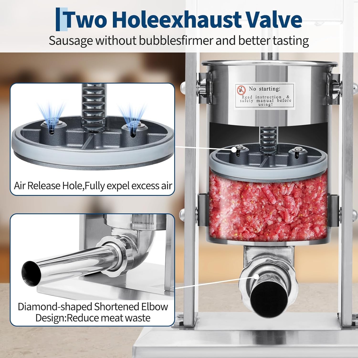 7L Manual Sausage Stuffer 304 Stainless Steel w/ 5 Filling Tubes & Cleaning Kit