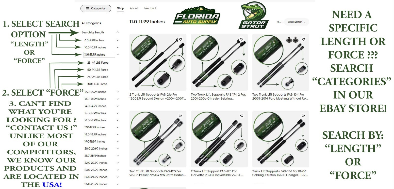 Two Trunk Lift Supports FAS-678 For Lexus Sedans: 2006-2015 IS250, IS350, IS F