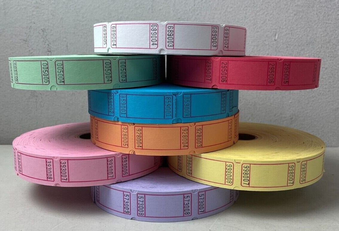 Blank Single Stub Raffle Tickets Roll of 2000 Fun Fair Carnival Fund Raiser