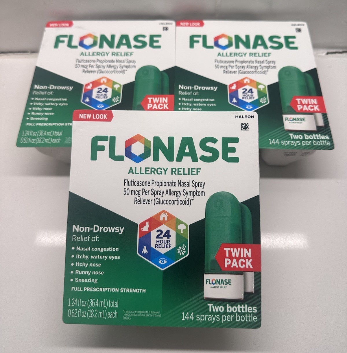 Lot Of 3 NEW Flonase Allergy Relief Nasal Twin Pack 144 Total Sprays Each 06/26