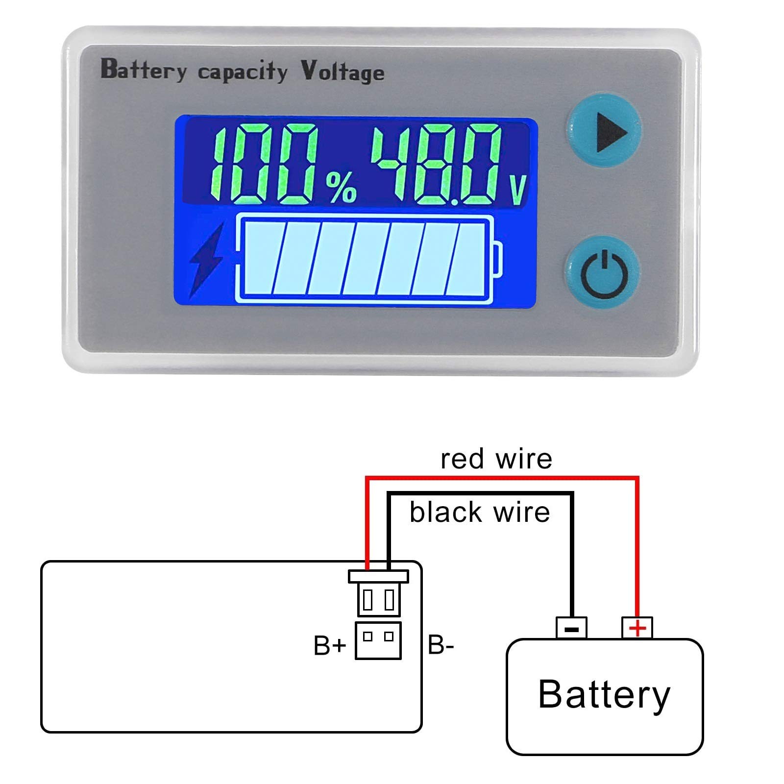 ALMOCN 10-100V Battery Monitor LCD 12V 24V 36V 48V Digital Battery Capacity V...
