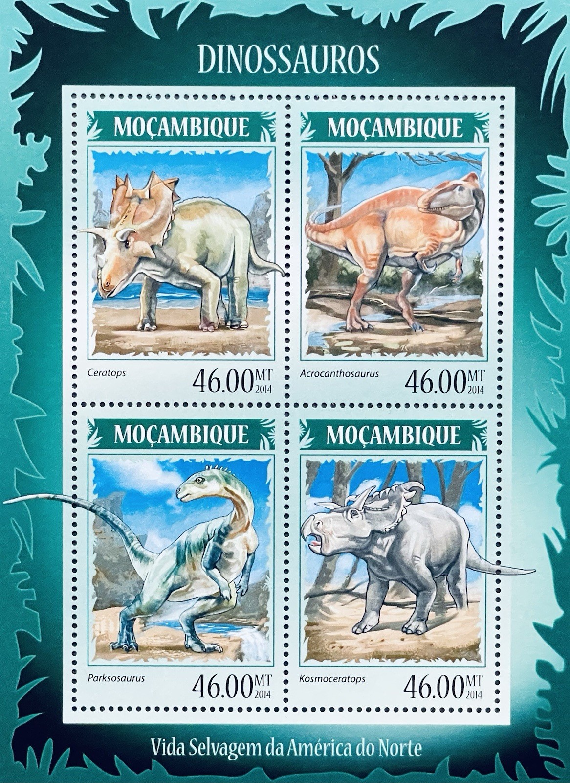 MOZAMBIQUE DINOSAUR STAMPS 2014 MNH PREHISTORIC ANIMALS CERATOPS DINOSAURS