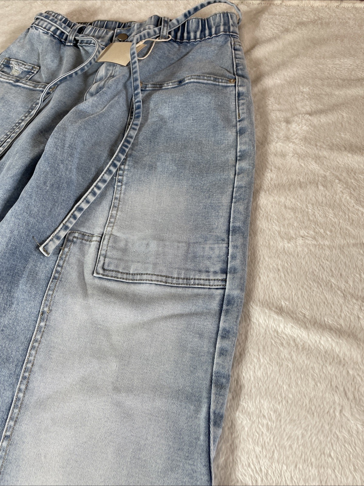 -NWT-Flamingals Wide Leg Jeans Drawstring Mid Waist Baggy Belted Size Large