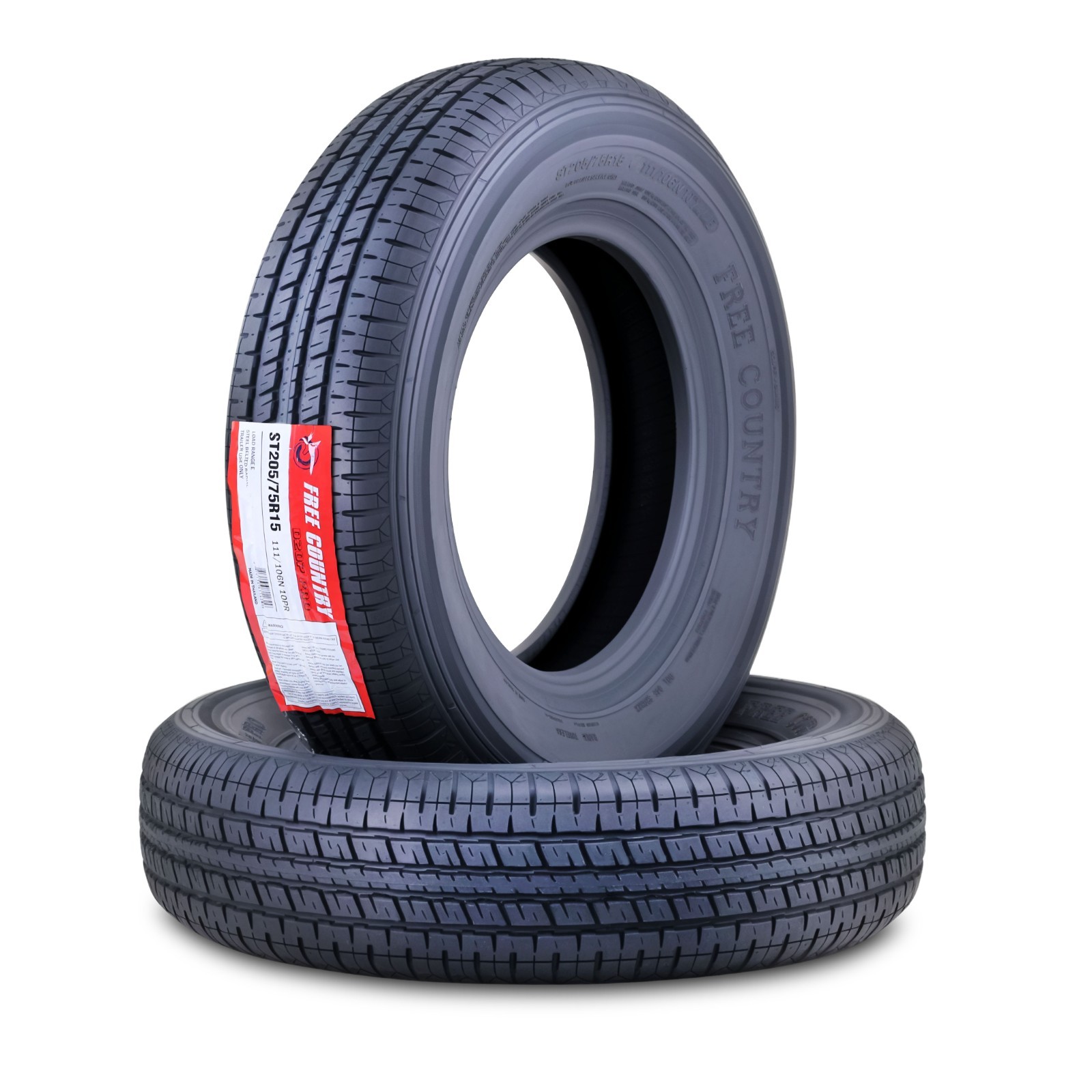 2 HD Free Country Radial Trailer Tire ST205/75R15 10 Ply LR E w/Scuff Guard