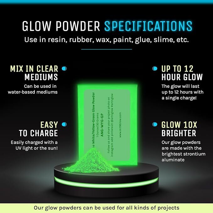 Glow in the Dark Powder, Strontium Aluminate, Phosphorescent Pigment- 14 Colors