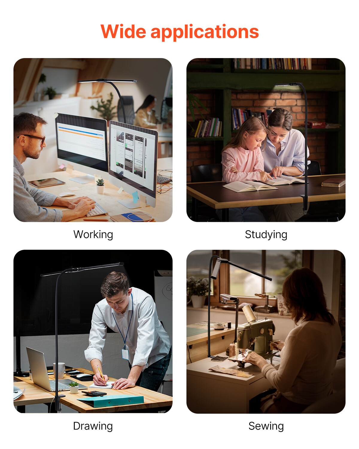 LED Desk Lamp with Clamp Double Head Desk Lamp with 360° Adjustable Gooseneck