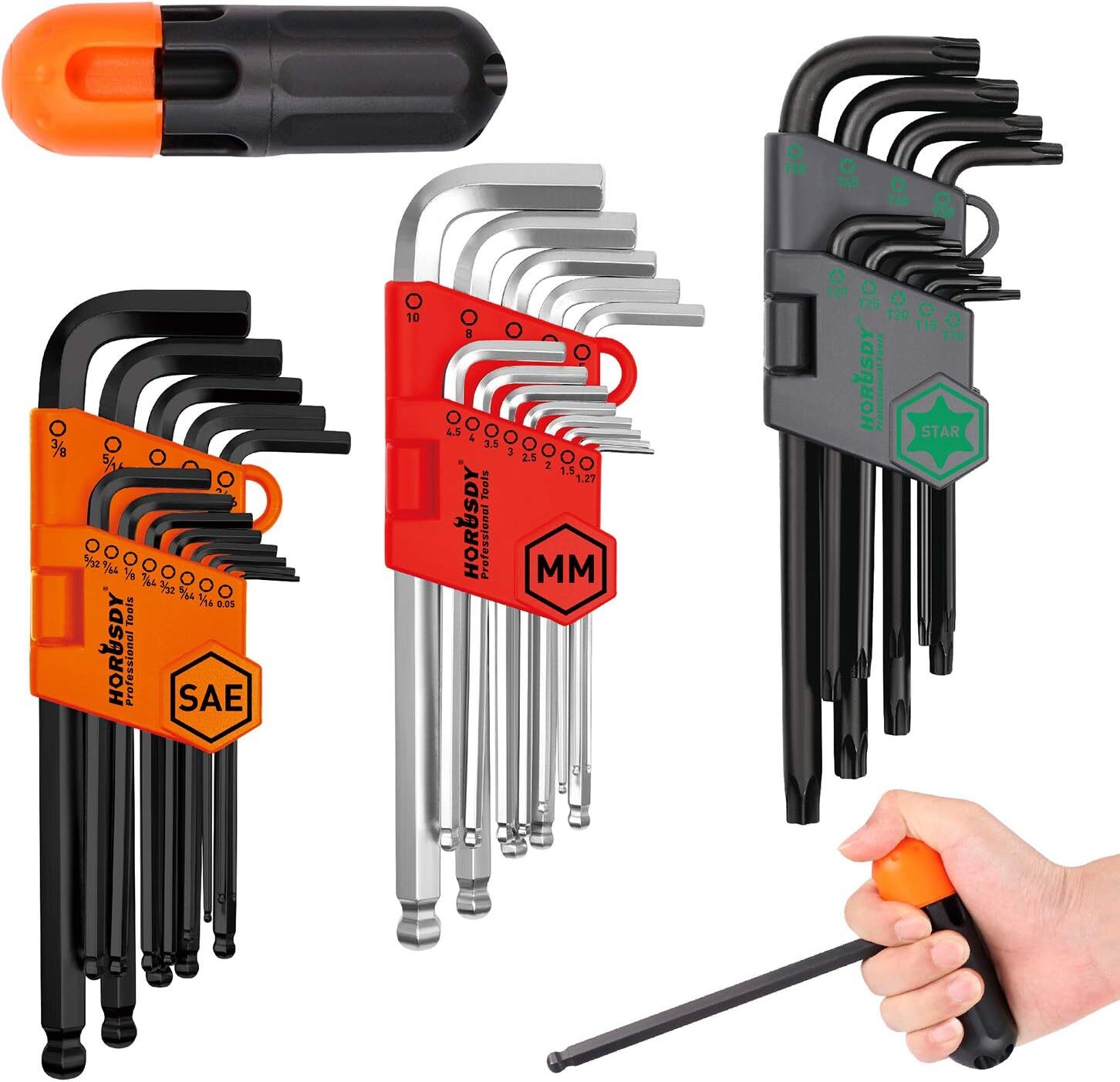 36 PC Long Arm Ball End Hex Key Allen Wrench Set Inch Metric Star With Bag Gift