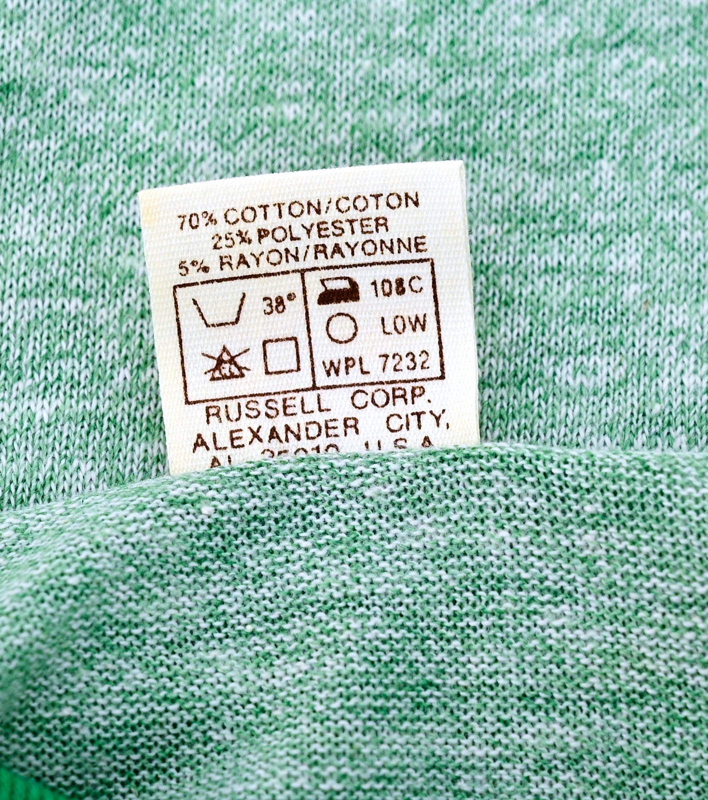 Vintage Russell Athletic Men's L Heather Green Raglan Sleeve Baseball T-shirt