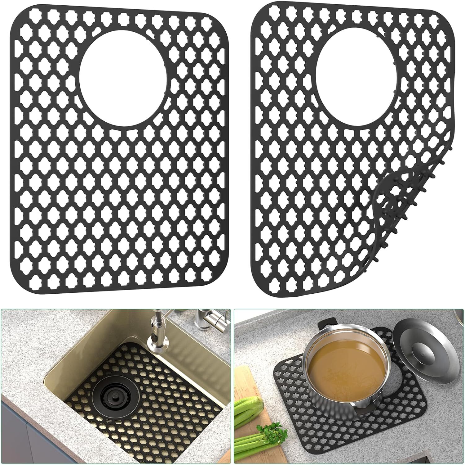2PCS TOOVEM Kitchen Sink Mats Folding Farmhouse Rear Drain Sink Mats 13.6x11.6''