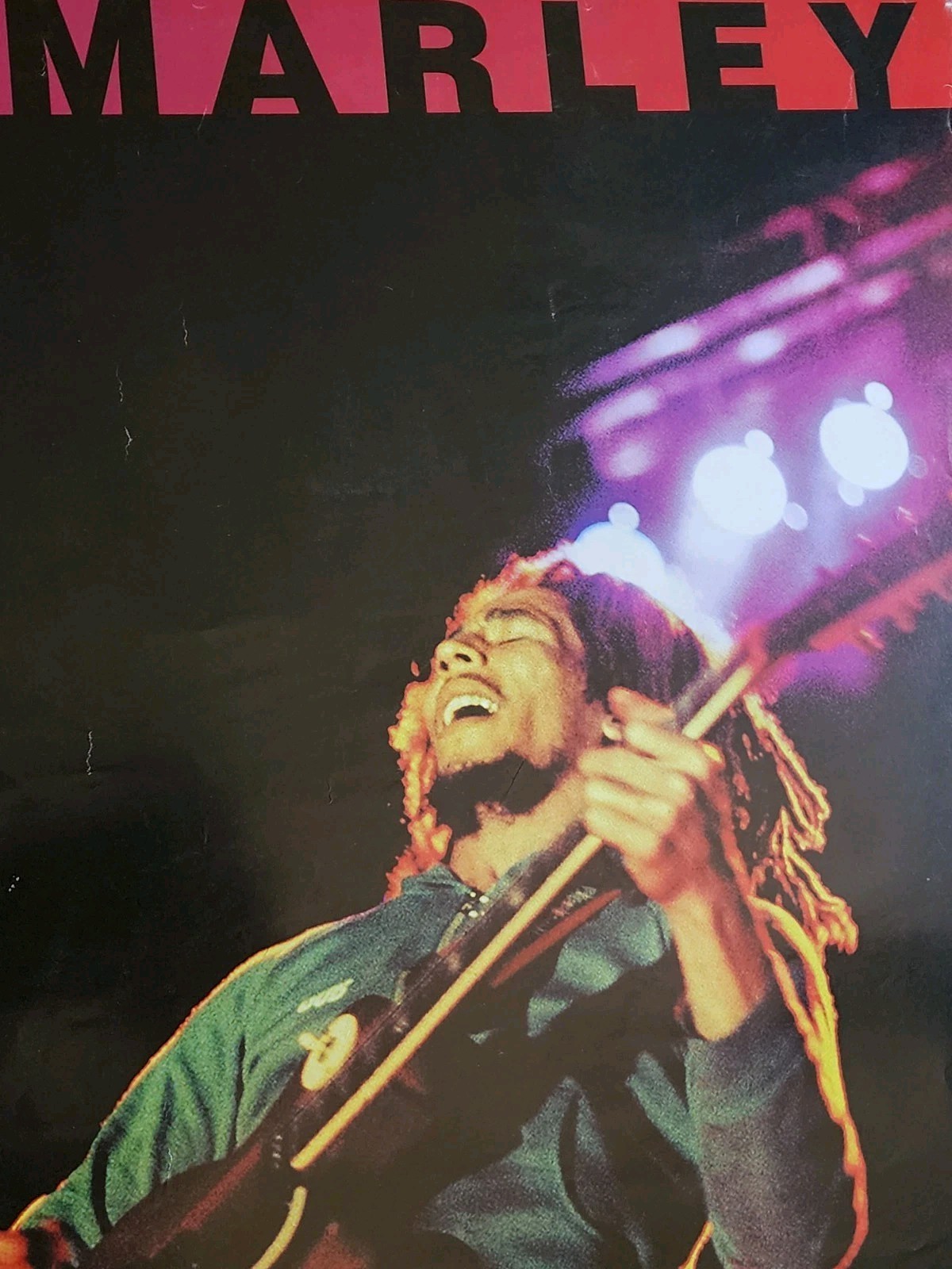 Poster 1998 Bob Marley Playing guitar on Stage Original Vintage