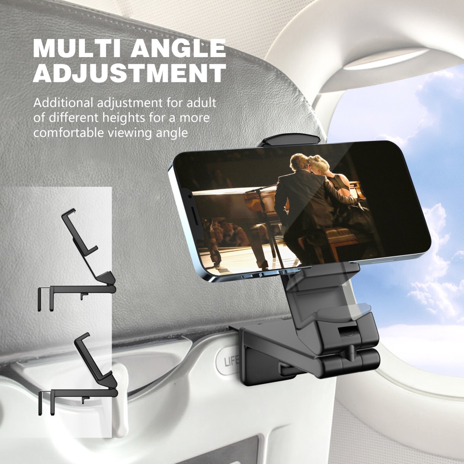 Universal Travel Phone Holder For Airplane, Luggage Handle, Desktop, Selfie.