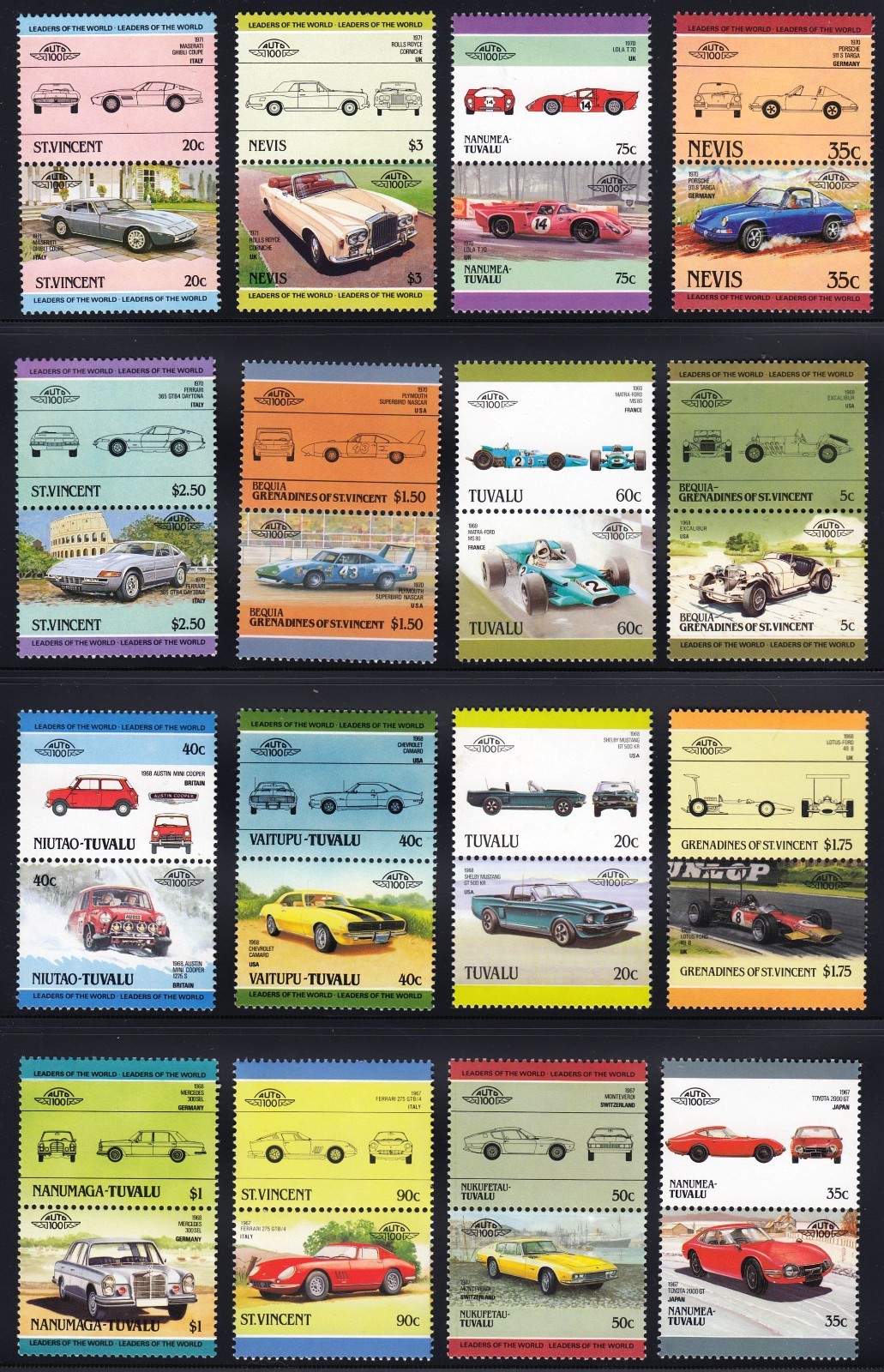 500 DIFFERENT CARS Auto 100 Leaders of the World MNH Mint Car Stamp Collection