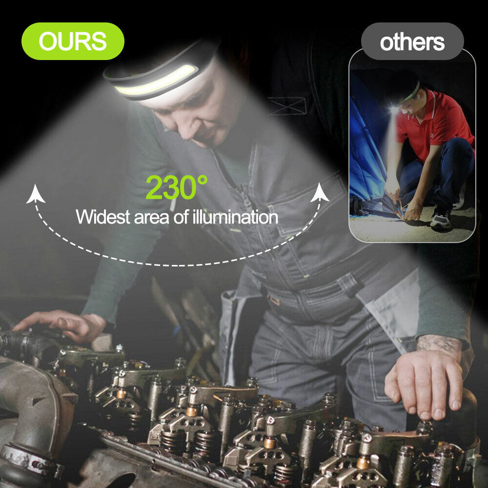 COB LED Headlamp USB Rechargeable Headlight Torch Work Light Bar Head Band Lamp