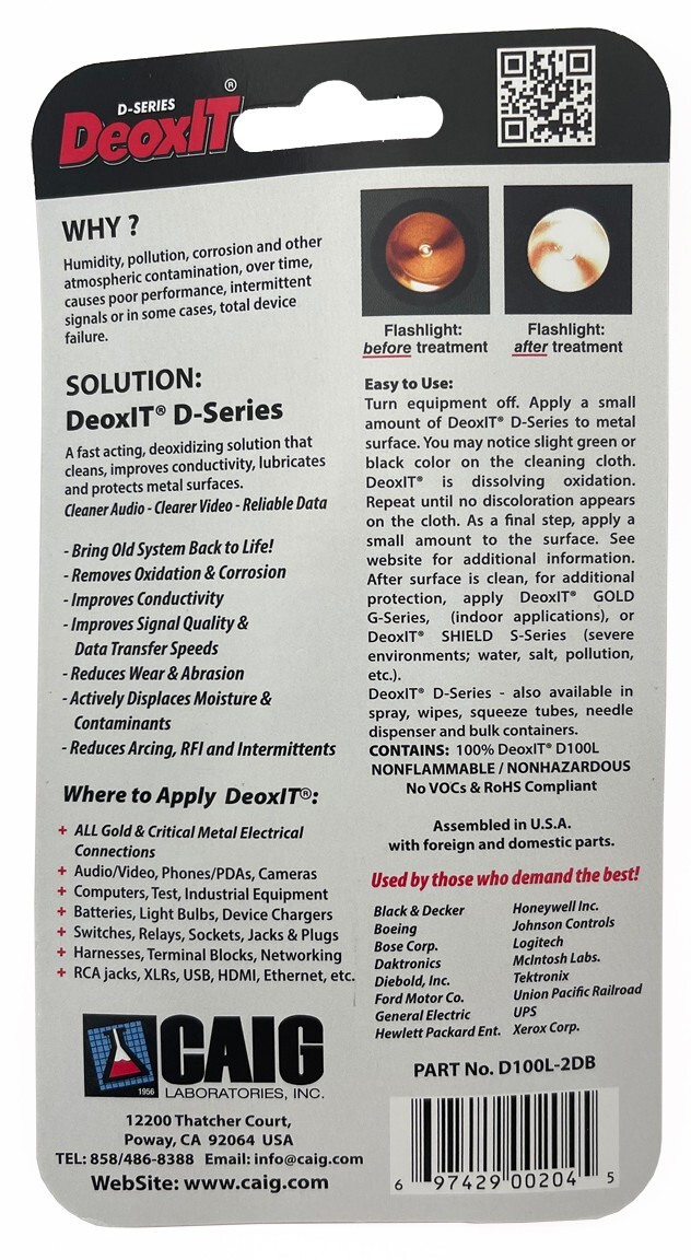 DeoxIT® 100% solution, 7.4mL, Brush Applicator, D100L-2DB, FRESH STOCK CAIG LABS