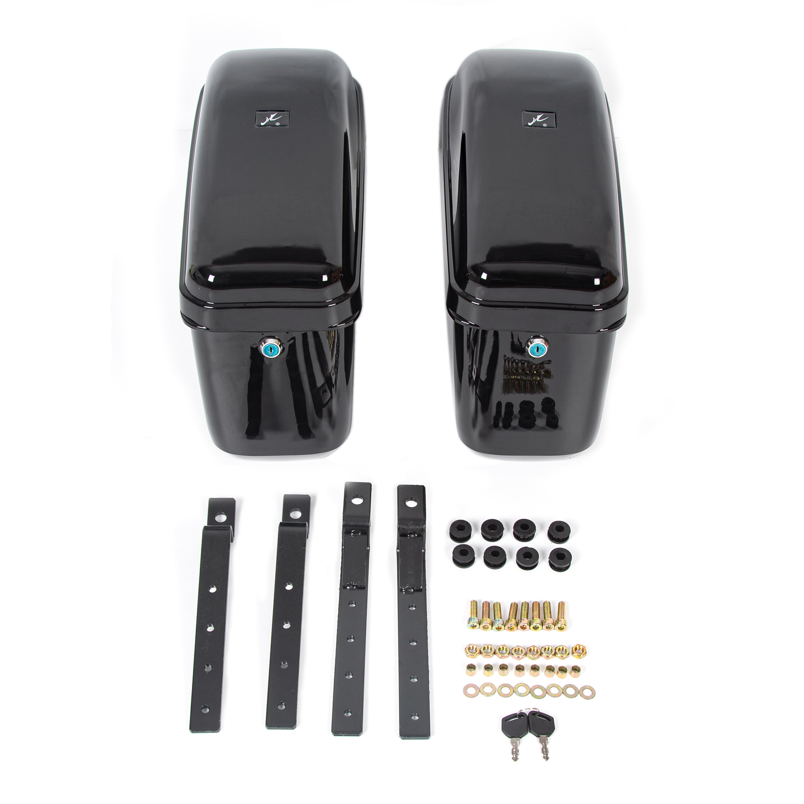 Black Motorcycle Hard Side Saddle Bags w/Hardware For Yamaha V-Star XVS 650 1100