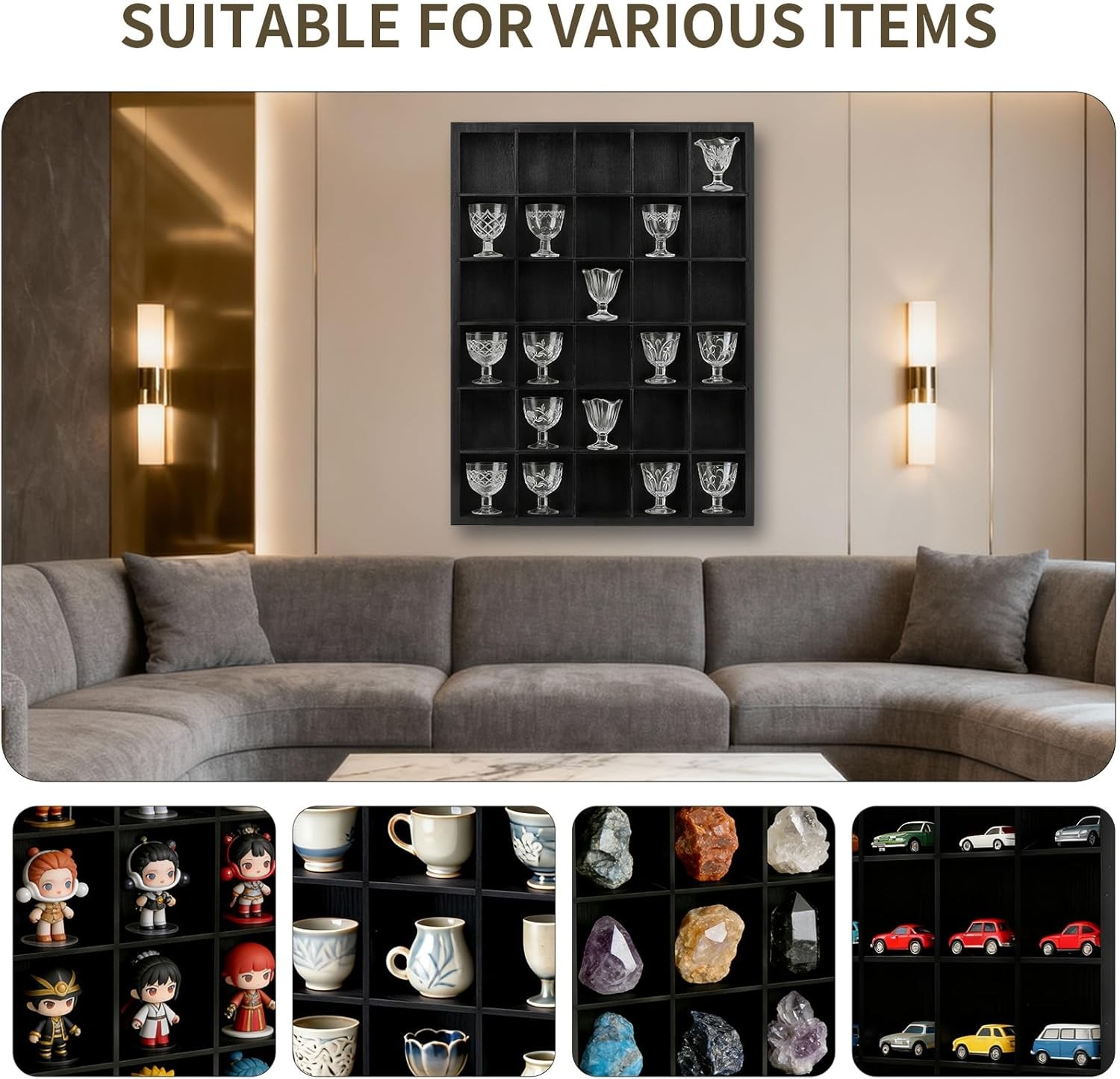 2-Pack Wall Mount Display Case, 30-Slot Shadow Box for Shot Glasses & Bar Decor