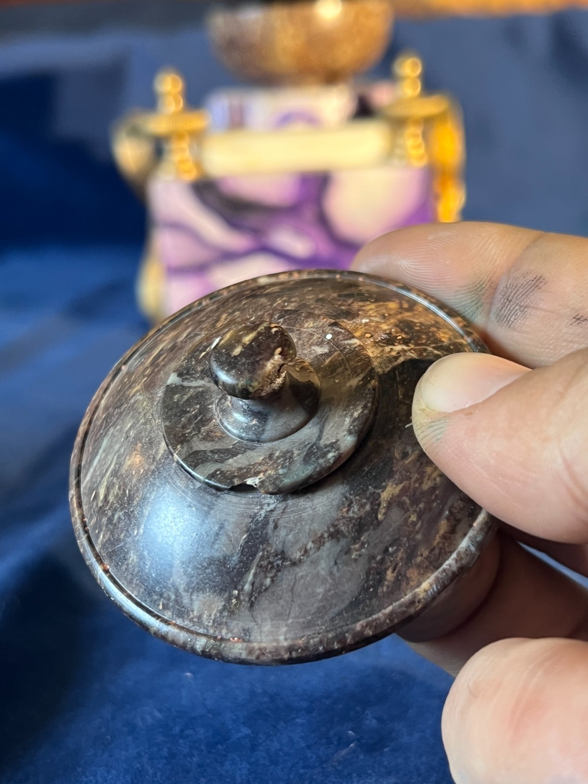 Napoleon III Style French Inkwell With Gilt Bronze Appliques and Marble Basin