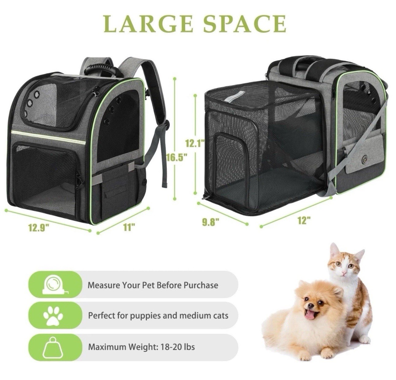 Cat Carrier Backpack, Large Cat Backpack Carrier Soft, Expandable Airline App...
