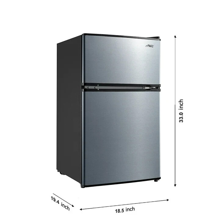 Arctic King 3.2 Cu ft Two Door Mini Fridge with Freezer, Stainless Steel, E-Star