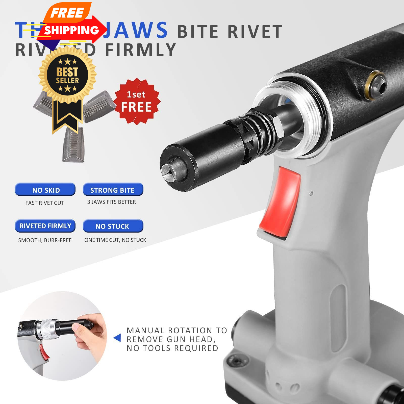 KIARUO Pneumatic Rivet Gun 3/16" 5/32" 1/8" S50 General Model, grey
