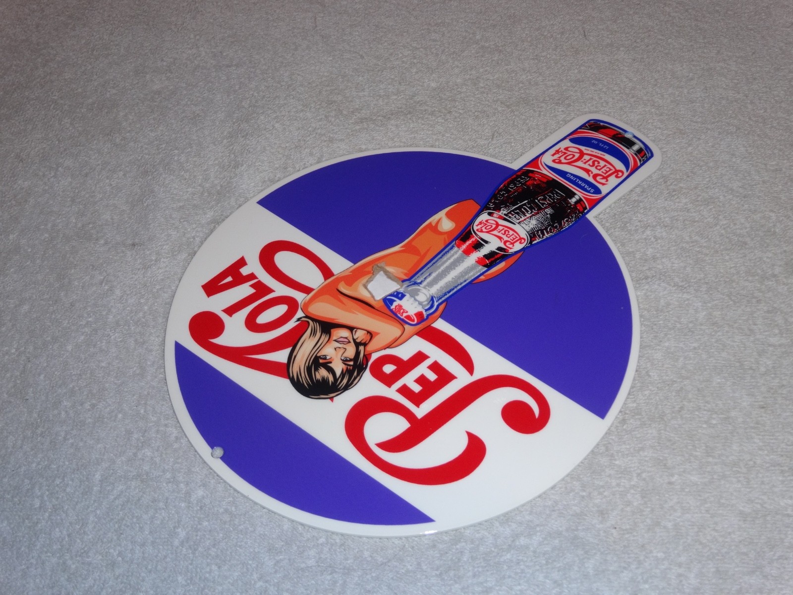 VINTAGE SPARKLING PEPSI COLA SODA BOTTLE &👩 WOMAN 12" METAL GASOLINE & OIL SIGN