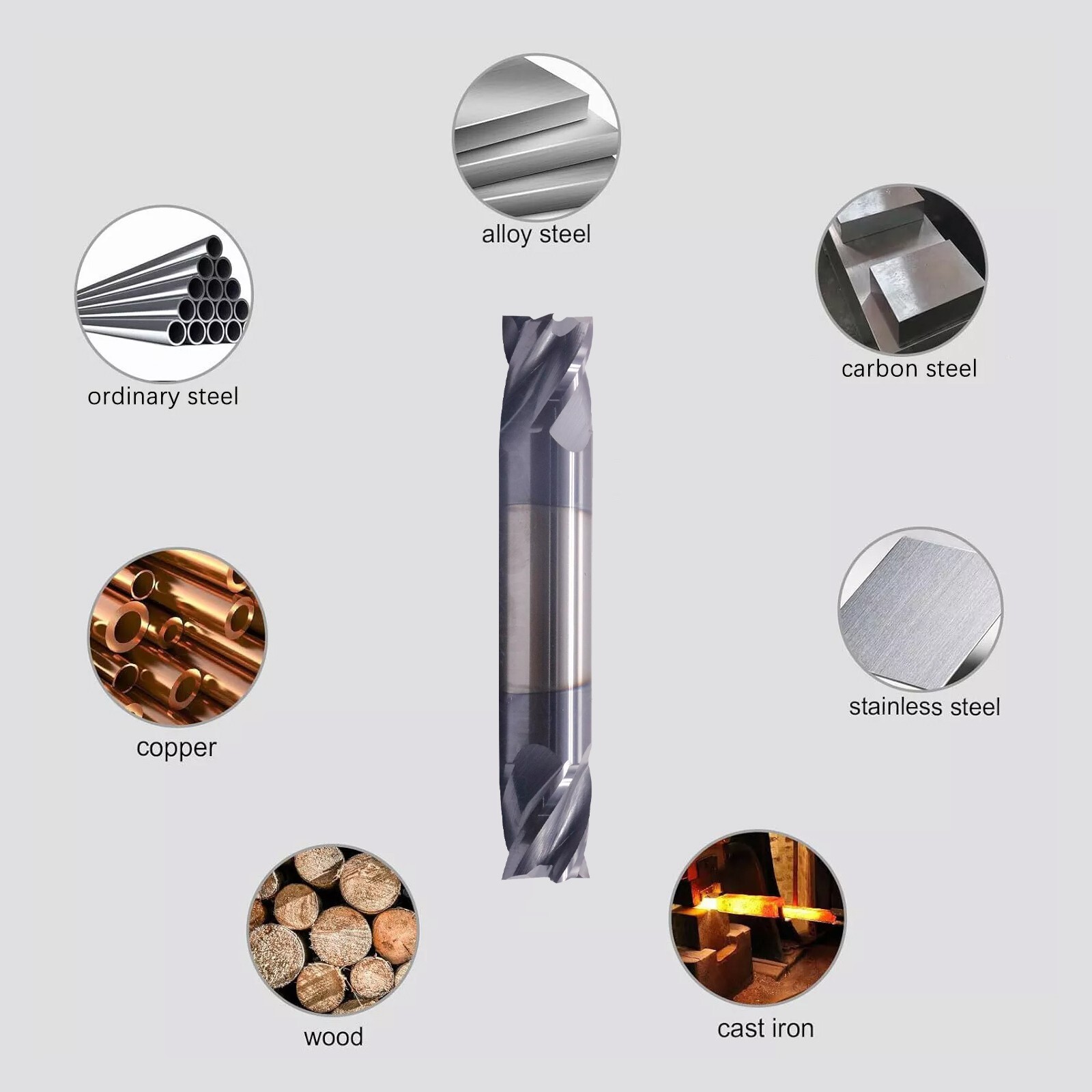 10PCS 4 Flute 1/4"x 1/2" x 2-1/2" Solid Carbide End Mill Double End AlTiN Coated