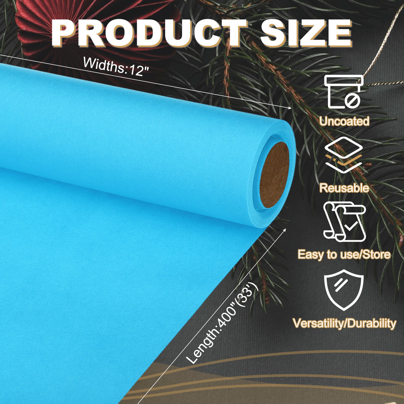 Wrapping Paper, 12"x400" Craft Paper Roll Kraft Packing Paper Light Blue