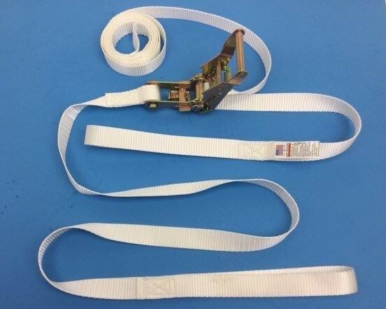 8 Pack of 1" x 15' White Tent Ratchet Straps with Sewn Loops & 1,000 lbs WLL