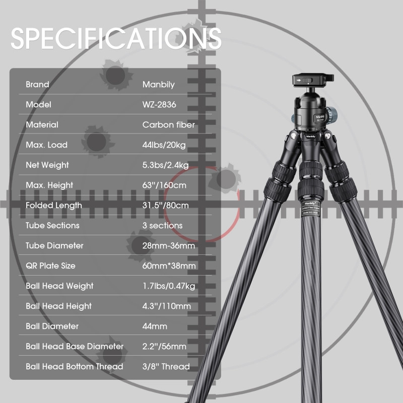 Manbily Carbon Fiber Tripod Ball Head, Tripod Arca Swiss & Picatinny Adapter